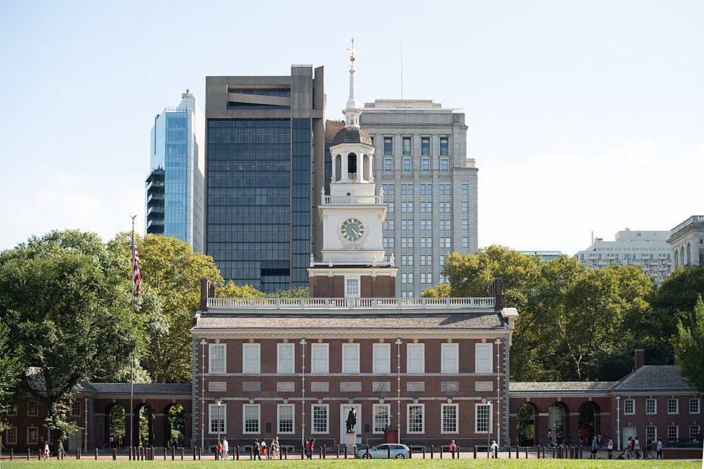 Fachada del Independence Hall en Filadelfia, donde se firmó la Declaración de Independencia