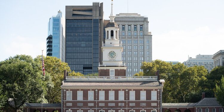 Fachada del Independence Hall en Filadelfia, donde se firmó la Declaración de Independencia
