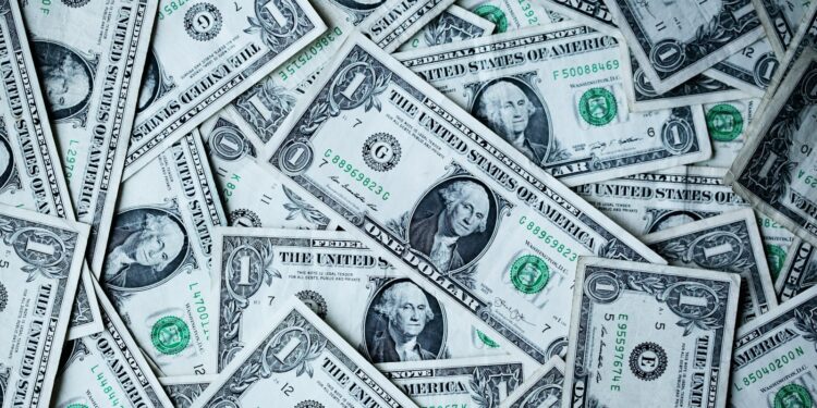 Billetes de un dólar estadounidense, en alusión a la economía y la Reserva Federal