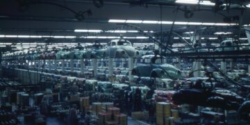 Interior de una planta de ensamblaje de Volkswagen