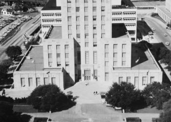 Vista aerea del edificio del Ayuntamiento de Houston, Texas