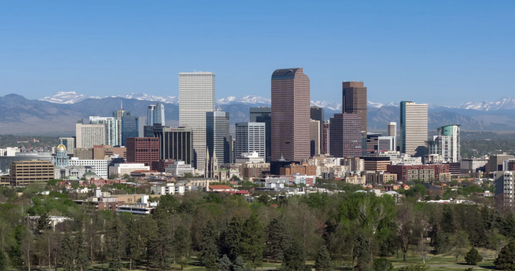 Vista panorámica del centro de la ciudad de Denver, Colorado