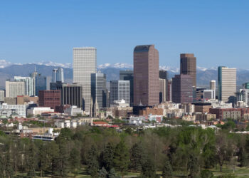 Vista panorámica del centro de la ciudad de Denver, Colorado