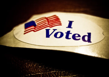 Calcomanía que dice I Voted, entregada a los votantes en Estados Unidos