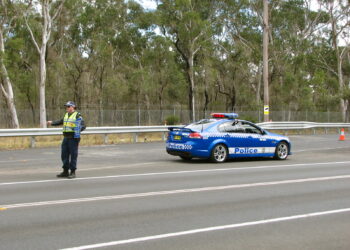Agentes indican a los conductores que se detengan en un control de carretera