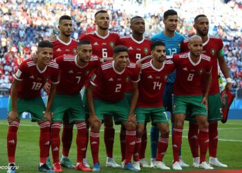 Jugadores de la selección de Marruecos durante un partido de fútbol
