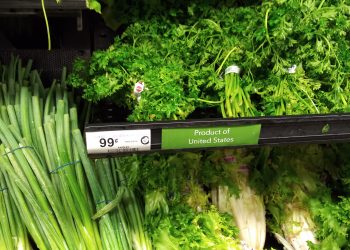 Verduras con etiquetas de precio en un supermercado de Estados Unidos