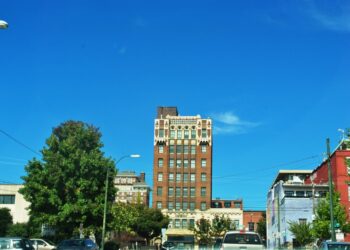 Vista del distrito histórico del centro de Asheville, Carolina del Norte