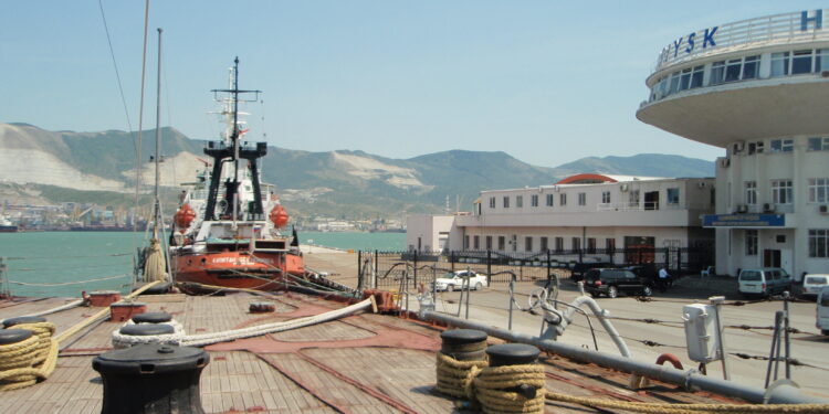 Vista panorámica del puerto de Novorossiysk en el mar Negro, Rusia