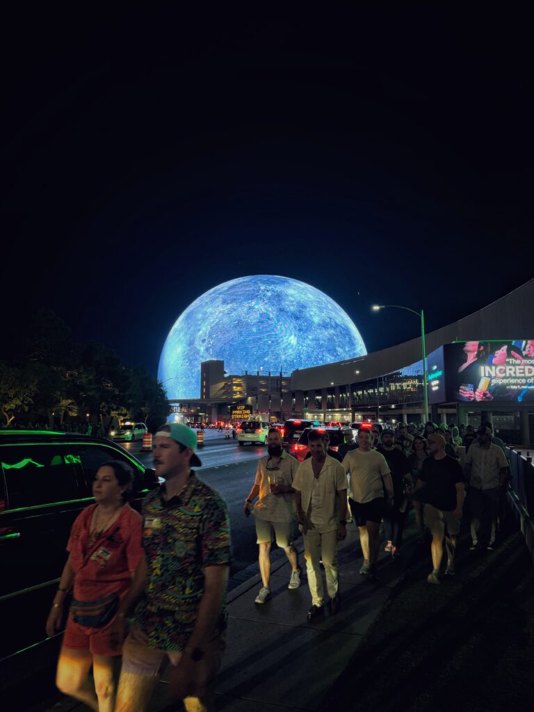 El recinto Sphere iluminado en Las Vegas