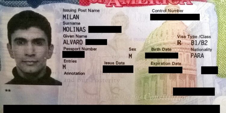Visa de inmigrante de Estados Unidos en un pasaporte
