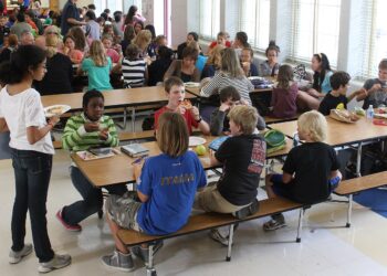 Bandeja con un almuerzo escolar servido a estudiantes