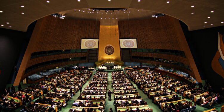Vista del salón de la Asamblea General de las Naciones Unidas en Nueva York