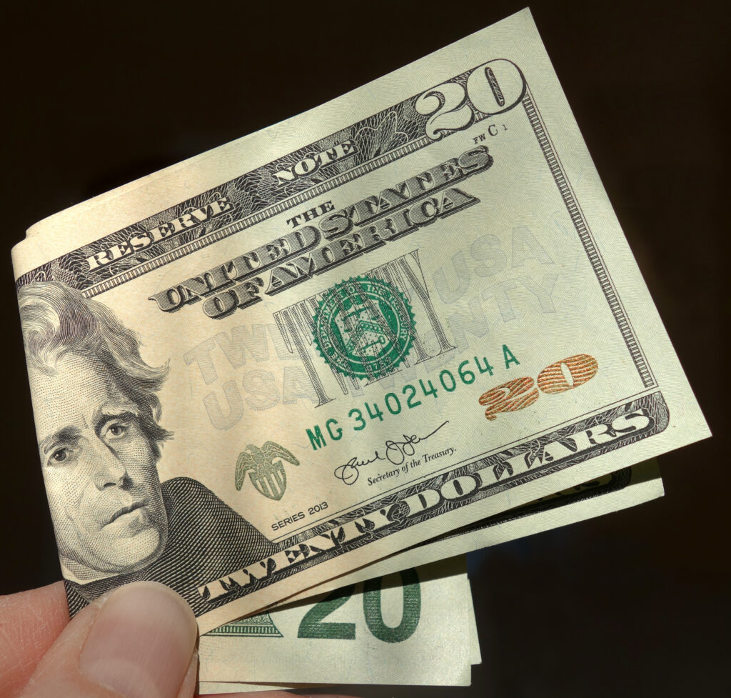Billetes de veinte dolares estadounidenses