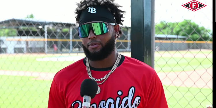 El pelotero dominicano Junior Caminero, de los Tampa Bay Rays