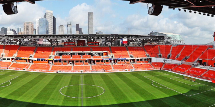 Vista panorámica del estadio de fútbol Shell Energy Stadium en Houston