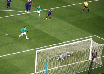Jugadores de la seleccion mexicana de futbol durante un partido internacional