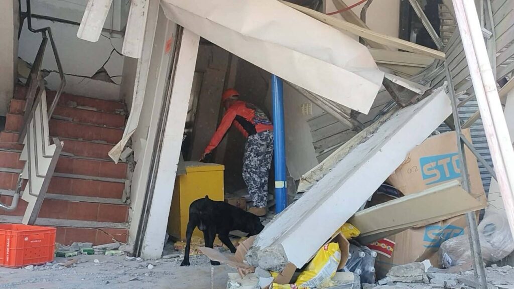 Edificio dañado y colapsado tras un fuerte terremoto