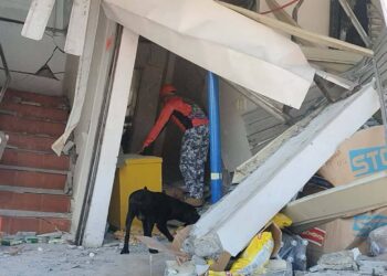 Edificio dañado y colapsado tras un fuerte terremoto